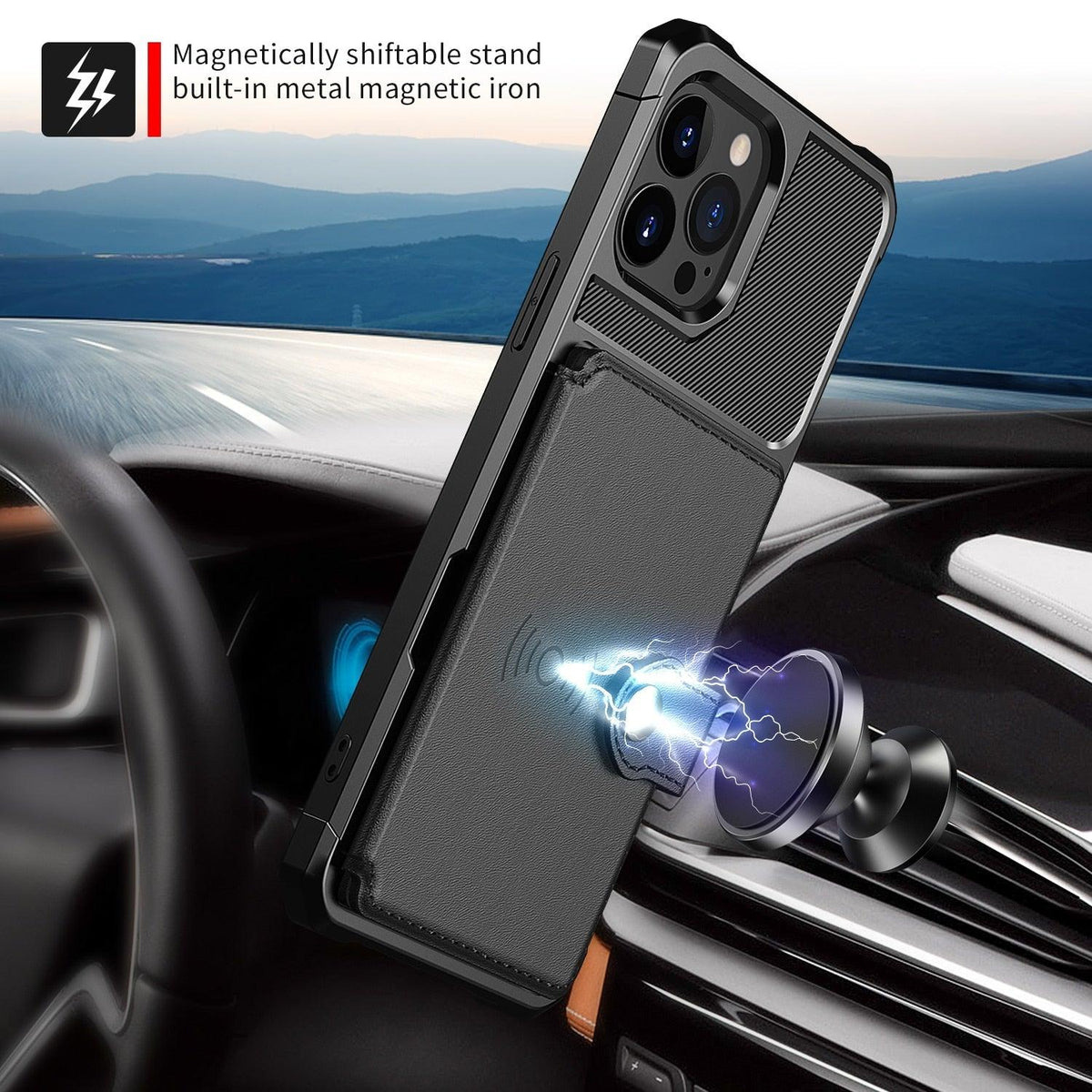 Magnetic Leather iPhone Wallet Case with Stand – product view 5