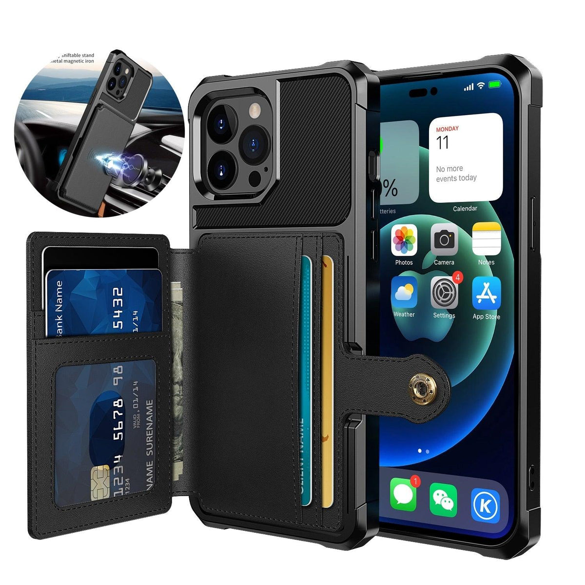 Magnetic Leather iPhone Wallet Case with Stand