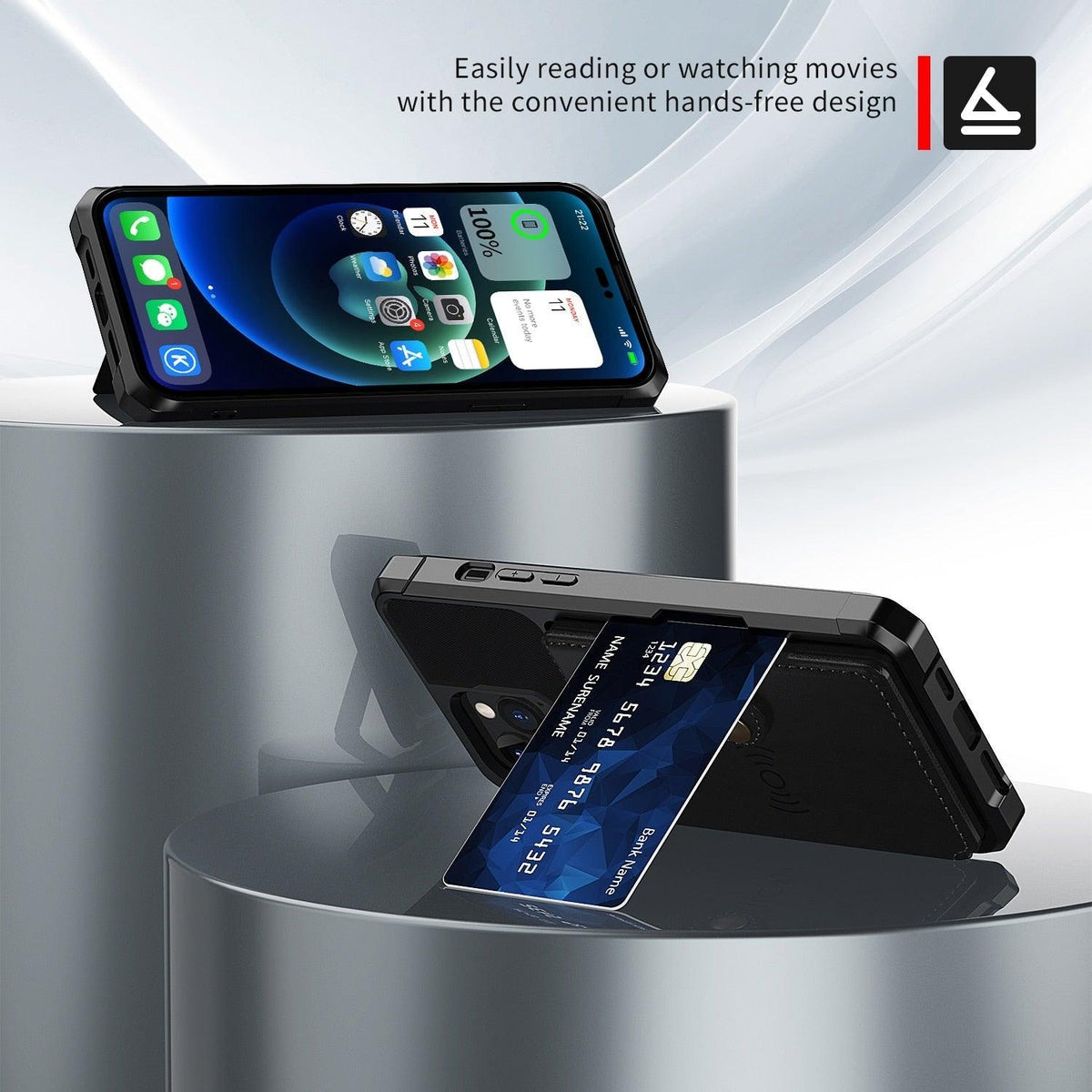 Magnetic Leather iPhone Wallet Case with Stand – product view 2
