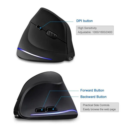 Stylish Vertical Wireless Mouse Game Rechargeable Ergonomic Mouse Modern Design RGB Optical USB Mice For Windows Mac 2400 DPI 2.4G Mice
